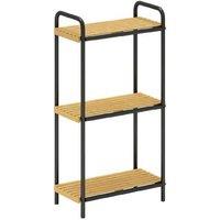 3-Tier Narrow Bamboo & Steel Freestanding Storage Shelf - Space-Saving Bathroom & Home Organiser, Black