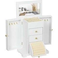 White MDF 4-Tier Jewellery Storage Box with Mirror & Drawers - Organiser, Space-Saving