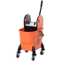 25L Mop Bucket with Wringer, Wheels & Handle - Heavy-Duty Cleaning Cart, High-Visibility Orange