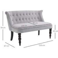 Grey Velvet 2-Seater Sofa Couch with Wood Frame & Tufted Back - French Style
