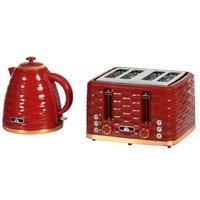 3000W Rapid Boil Electric Kettle & 4 Slice Toaster Set - Sleek Red, 1.7L Family Capacity
