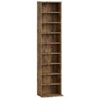 Rustic Brown Narrow CD & DVD Storage Tower - Particle Board, Adjustable Shelves, 260 Capacity