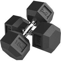 30kg Rubber Hex Dumbbell - Heavy-Duty Steel Core, Non-Roll, Compact Free Weights for Home Gym