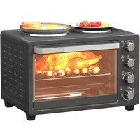 28L Multi-Function Mini Oven with Dual Hot Plates - Sleek Black Countertop Cooker