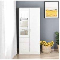 White 2-Door Wardrobe with Mirror, 3 Drawers & Adjustable Shelf - Modern Bedroom Storage