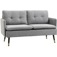 Modern 2 Seater Fabric Sofa - Tufted Grey, Compact Living Room Couch