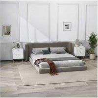 White 2-Drawer Bedside Table Set of 2 - Contemporary Bedroom Storage, MDF & Steel, Gold Accents