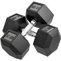 35KG Rubber Hex Dumbbell - Heavy-Duty Steel Core, Non-Roll Design, Compact Home Gym Weight