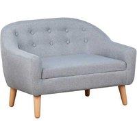 Grey Fabric 2-Seater Kids Sofa Armchair - Wooden Frame, Modern Toddler Loveseat