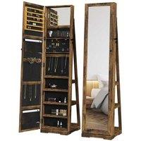 Lockable 360 Swivel Jewellery Storage Cabinet Mirror - Brown Wood, Space-Saving, Modular Wardrobe