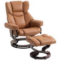 Ergonomic PU Leather Recliner Chair & Footstool - 360 Swivel, Brown, High-Density Foam