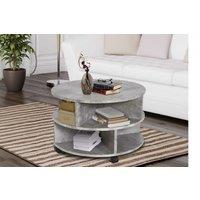 2 Tier Cement Effect Bedside Table with Shelves & Wheels - Modern Bedroom Storage