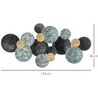 3D Metal Wall Art - Blue, Gold & Black Modern Statement Decor, 133x66cm