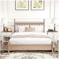 2pcs French Style White Bedside Cabinets with Drawer - MDF, Oak Effect Top, Storage Nightstands