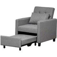 3-in-1 Adjustable Linen Chair Bed with Pillow & Footrest - Grey, Space-Saving Single Sleeper Armchair