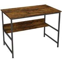 2-Tier Rustic Brown Computer Desk - Metal Frame, Storage Shelf, 100 x 60 cm, Contemporary Home Office Table