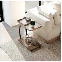 2-Tier Mobile C-Shaped Bedside Table - Brown, MDF & Steel, Space-Saving Design