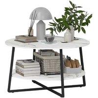 2-Tier Marble Effect Round Coffee Table with Storage Shelf - Contemporary Living Room Centrepiece