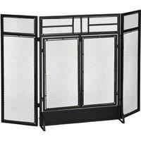 3-Panel Folding Metal Fireplace Guard Screen with Double Door - Adjustable Safety Barrier