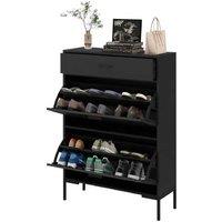 Black Narrow 3-Drawer Shoe Cabinet Storage Unit - Wood Blend, Slim Space-Saver for 12 Pairs