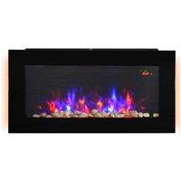 2000W Wall Mounted Tempered Glass Electric Fireplace Heater - Adjustable Heat, Remote, Timer, Black