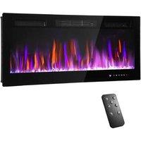 42 Wall Mounted & Recessed Electric Fireplace Heater - 12-Colour Flame, Remote, Slimline 1800W
