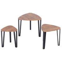 3pc Stackable Nesting Coffee Table Set - Walnut Finish, Metal V-Leg, Space-Saving Living Room Tables