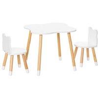 3pc Kids Table & 2 Bear Chairs - White - MDF & Pine - Toddler Playroom Seating