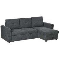 Modern Fabric 3-Seater Corner Sofa Bed with Storage Chaise - Dark Grey Reclining Sofa