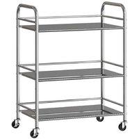 3-Tier Stainless Steel Kitchen Storage Trolley - Mobile Organiser, Heavy-Duty, 60x35x77cm, Silver