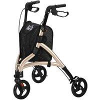 3 Wheel Ergonomic Rollator Walker - Adjustable Aluminium Mobility Aid, Folding Tri Walker, Brakes, Gold