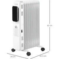 2180W Oil Filled Radiator Heater - 9 Fin, Adjustable Thermostat, LED Display & Remote Control - Portable Electric Warmer, White