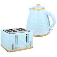 3000W Rapid Boil 1.7L Kettle & 4 Slice Toaster Set - Sleek Light Blue Kitchen Appliances