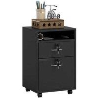 60cm Mobile Filing Cabinet with Drawer & Wheels - Black Wood, Lockable, Under Desk Storage