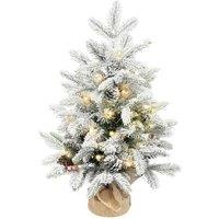 60cm Pre-Lit Artificial Snow-Flocked Christmas Tree with Pine Cones - Tabletop, Green