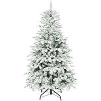 5ft Snow-Flocked Artificial Christmas Tree - 717 Realistic Tips, Hinged Stand, Green