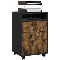 60cm Rustic Brown Wood Storage Cabinet with Drawer & Wheels - Modular Office Drawer Unit