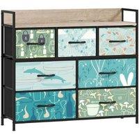 7-Drawer Fabric Chest of Drawers - Blue, Modular Storage Unit, Durable Steel Frame