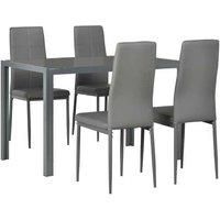 5pc Grey Glass Dining Table Set with 4 Faux Leather Chairs - Modern Metal Frame, Seats 4