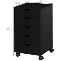 5-Drawer Black Mobile File Cabinet - Sturdy Particle Board, Space-Saving Office Storage, Minimalist Style