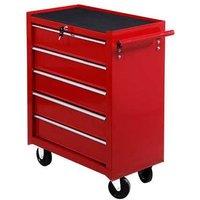 5 Drawer Lockable Steel Tool Chest Trolley with Wheels - Heavy-Duty Modular Storage (Red)