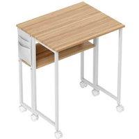 63cm Foldable Drop Leaf Writing Desk - Natural Wood, Space-Saving Home Office Table