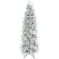 7ft Snow-Flocked Artificial Christmas Tree - Realistic Hinged Branches, Slim Pencil Style