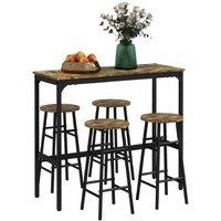5pc Industrial Bar Table & 4 Stools Set - Rustic Brown Metal Dining Furniture, Space-Saving for 4