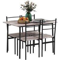 5pc Steel & Wood-Effect Compact Dining Table Set - Space-Saving, Modern Industrial, Seats 4
