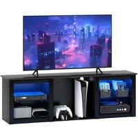 Black TV Stand with LED Lights & Storage - 65" Contemporary Media Unit, Marble-Effect Top