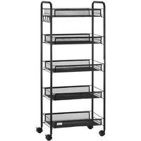 5 Tier Utility Rolling Cart - Heavy-Duty Steel Frame, Removable Wire Baskets, Mobile Storage Solution