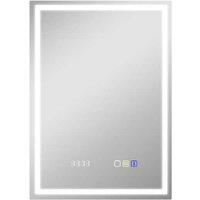 PRICE DROP! 50x70cm Wall Mounted LED Vanity Mirror with Clock & Demister Pad - Silver, Frameless, Anti-Fog, Dimmable