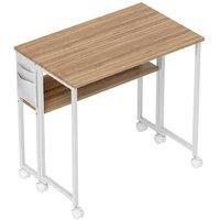 80cm Folding Desk with Storage Shelf - Wood Compact Space-Saving Home Office Table