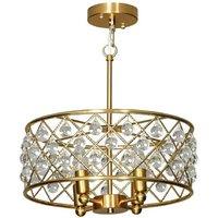 Gold-Tone Crystal Pendant Chandelier - 4-Bulb, Adjustable Height, Modern Ceiling Light